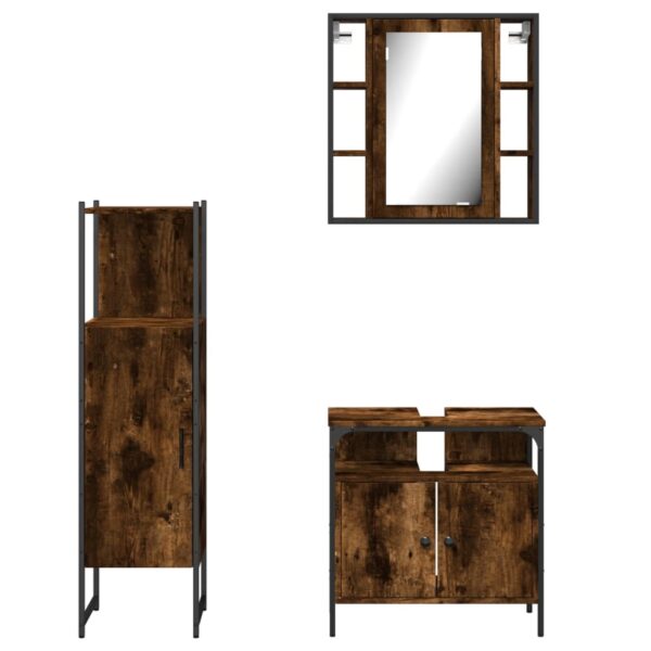 vidaXL 3 Piece Bathroom Cabinet Set Smoked Oak Engineered Wood - Image 6