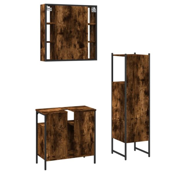 vidaXL 3 Piece Bathroom Cabinet Set Smoked Oak Engineered Wood - Image 8