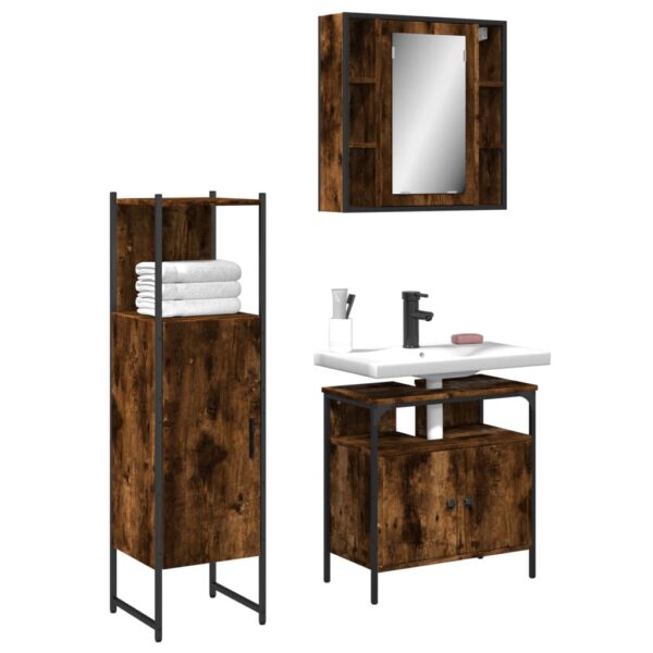 vidaXL 3 Piece Bathroom Cabinet Set Smoked Oak Engineered Wood