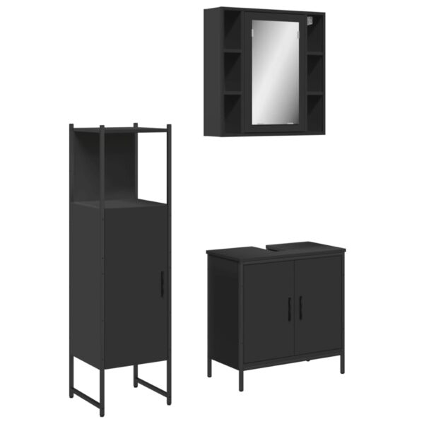 vidaXL 3 Piece Bathroom Cabinet Set Black Engineered Wood - Image 2