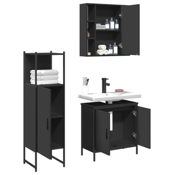 vidaXL 3 Piece Bathroom Cabinet Set Black Engineered Wood - Image 4