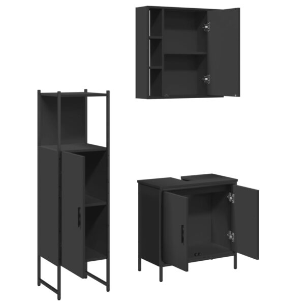 vidaXL 3 Piece Bathroom Cabinet Set Black Engineered Wood - Image 5