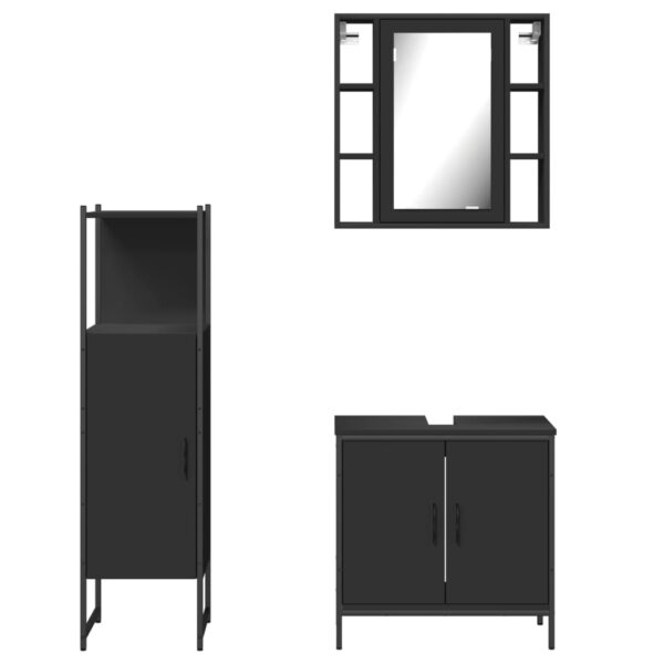 vidaXL 3 Piece Bathroom Cabinet Set Black Engineered Wood - Image 6