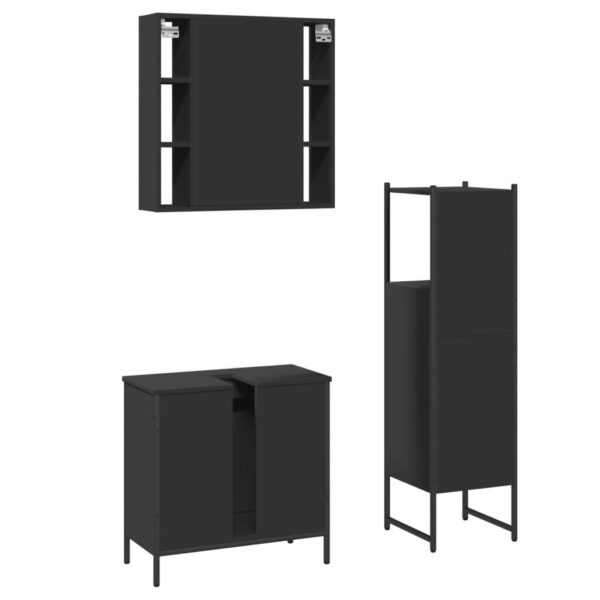 vidaXL 3 Piece Bathroom Cabinet Set Black Engineered Wood - Image 8