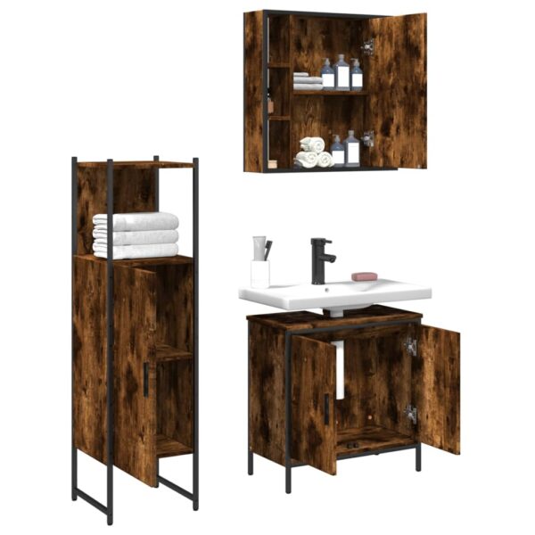 vidaXL 3 Piece Bathroom Cabinet Set Smoked Oak Engineered Wood - Image 4