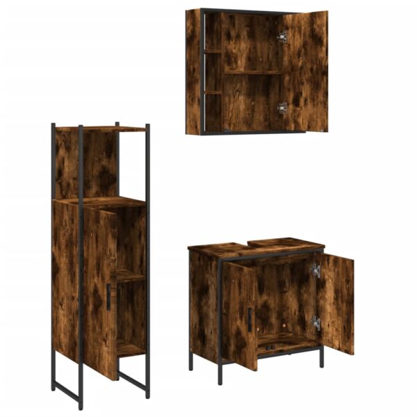 vidaXL 3 Piece Bathroom Cabinet Set Smoked Oak Engineered Wood - Image 5