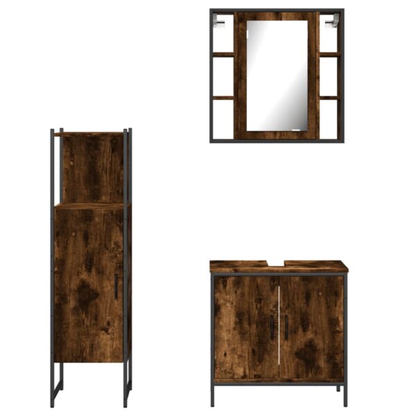 vidaXL 3 Piece Bathroom Cabinet Set Smoked Oak Engineered Wood - Image 6