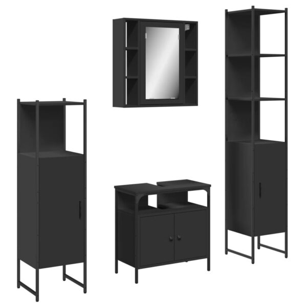 vidaXL 4 Piece Bathroom Cabinet Set Black Engineered Wood - Image 2