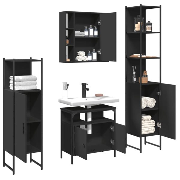 vidaXL 4 Piece Bathroom Cabinet Set Black Engineered Wood - Image 4