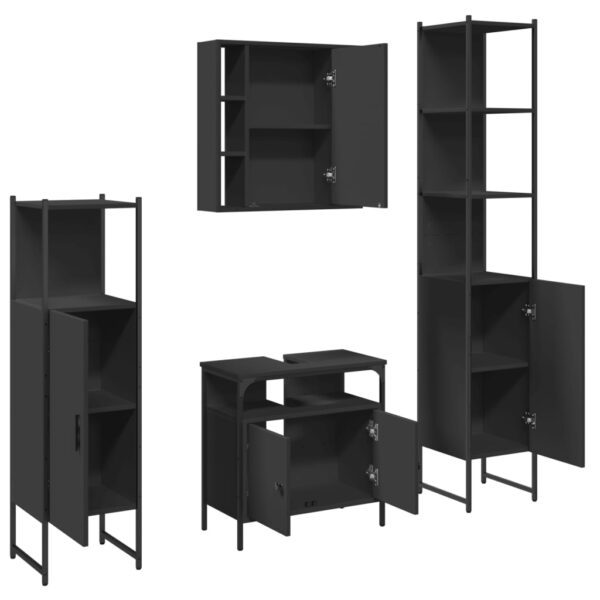 vidaXL 4 Piece Bathroom Cabinet Set Black Engineered Wood - Image 5