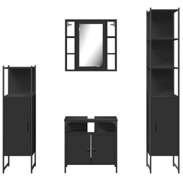 vidaXL 4 Piece Bathroom Cabinet Set Black Engineered Wood - Image 6