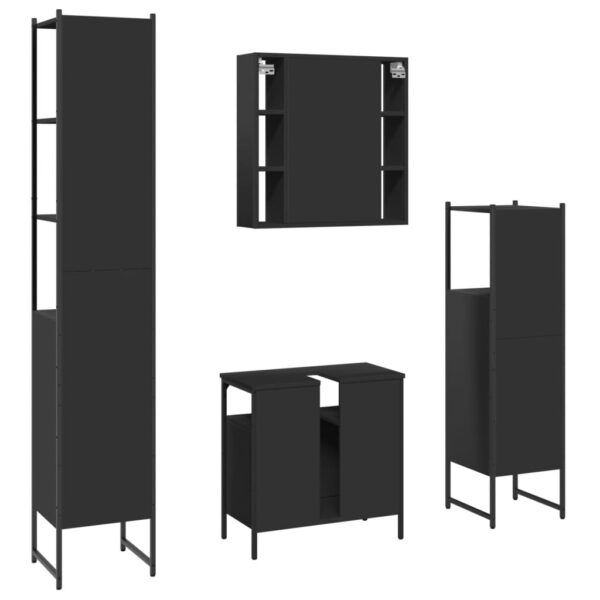 vidaXL 4 Piece Bathroom Cabinet Set Black Engineered Wood - Image 8