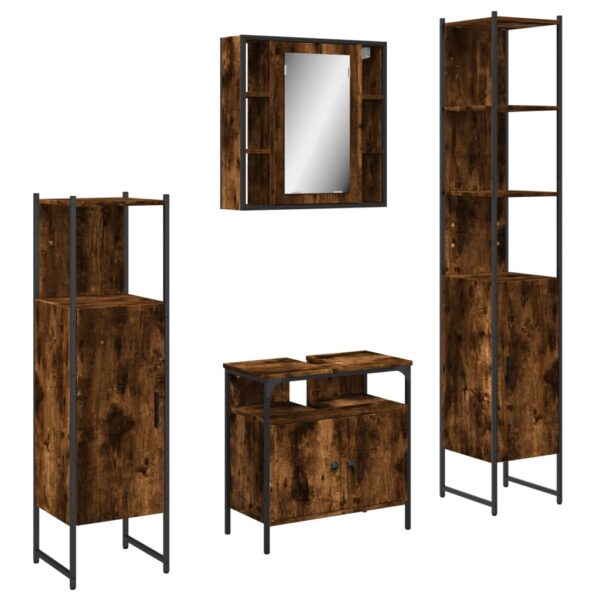 vidaXL 4 Piece Bathroom Cabinet Set Smoked Oak Engineered Wood - Image 2