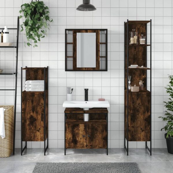 vidaXL 4 Piece Bathroom Cabinet Set Smoked Oak Engineered Wood - Image 3