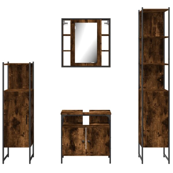 vidaXL 4 Piece Bathroom Cabinet Set Smoked Oak Engineered Wood - Image 6