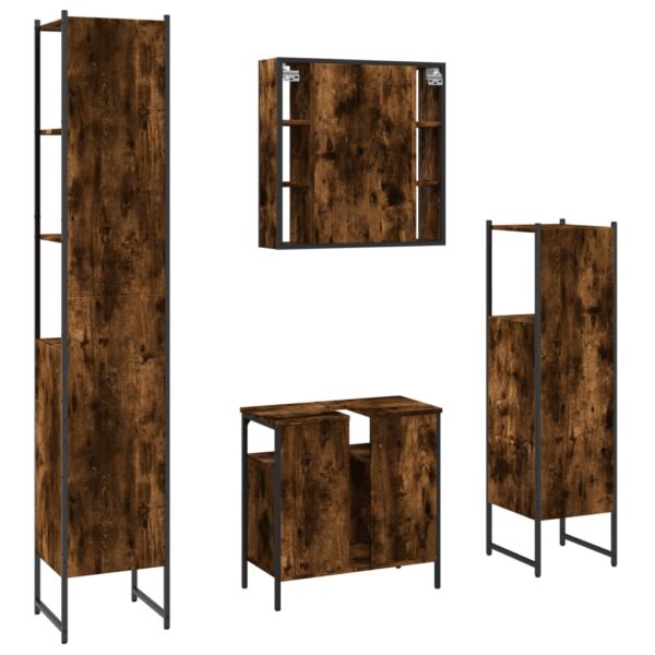 vidaXL 4 Piece Bathroom Cabinet Set Smoked Oak Engineered Wood - Image 8