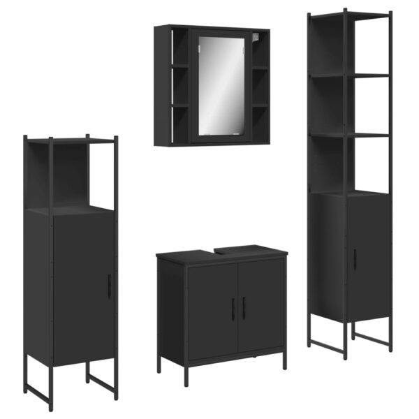 vidaXL 4 Piece Bathroom Cabinet Set Black Engineered Wood - Image 2