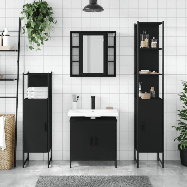 vidaXL 4 Piece Bathroom Cabinet Set Black Engineered Wood - Image 3