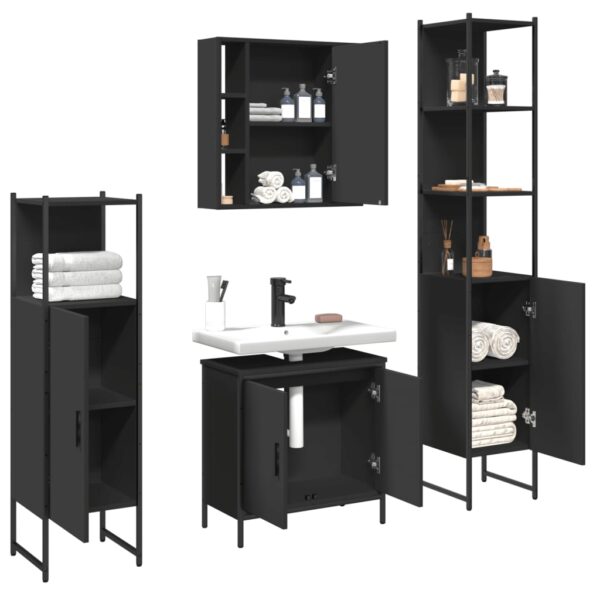 vidaXL 4 Piece Bathroom Cabinet Set Black Engineered Wood - Image 4