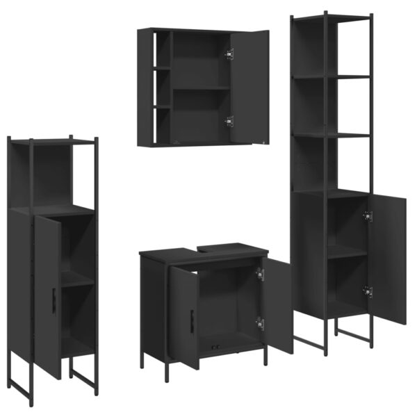 vidaXL 4 Piece Bathroom Cabinet Set Black Engineered Wood - Image 5