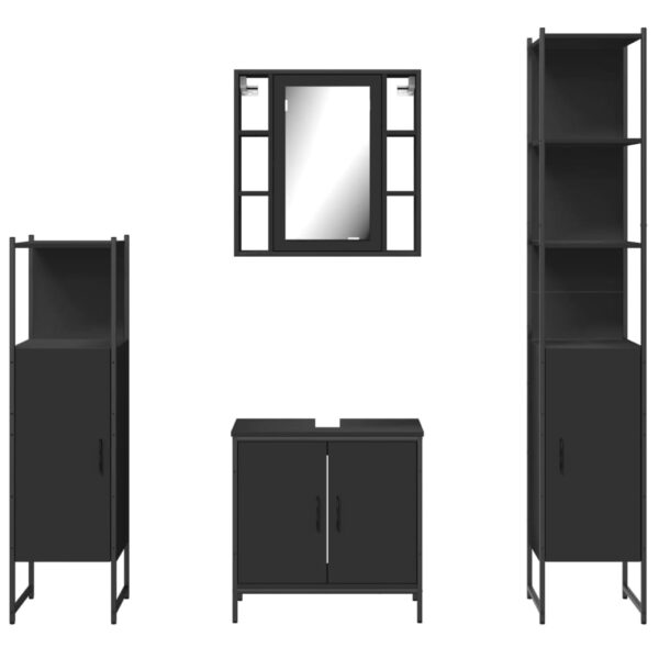 vidaXL 4 Piece Bathroom Cabinet Set Black Engineered Wood - Image 6