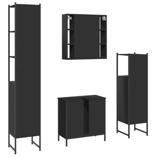 vidaXL 4 Piece Bathroom Cabinet Set Black Engineered Wood - Image 8