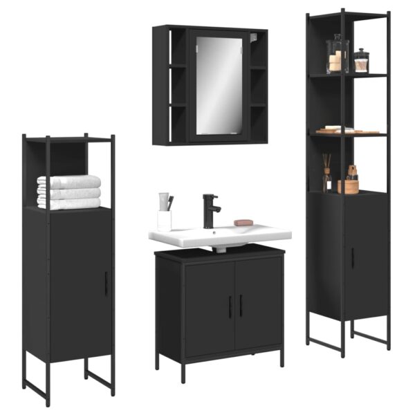 vidaXL 4 Piece Bathroom Cabinet Set Black Engineered Wood