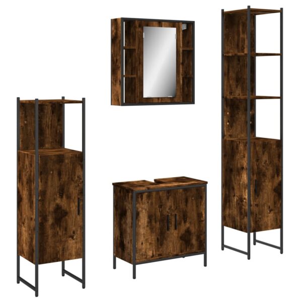 vidaXL 4 Piece Bathroom Cabinet Set Smoked Oak Engineered Wood - Image 2