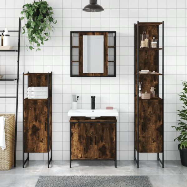 vidaXL 4 Piece Bathroom Cabinet Set Smoked Oak Engineered Wood - Image 3