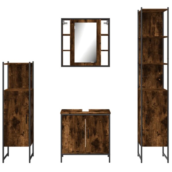 vidaXL 4 Piece Bathroom Cabinet Set Smoked Oak Engineered Wood - Image 6