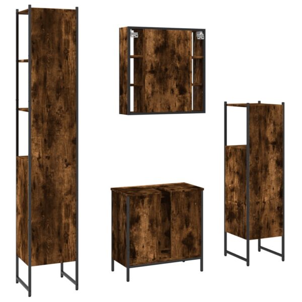 vidaXL 4 Piece Bathroom Cabinet Set Smoked Oak Engineered Wood - Image 8