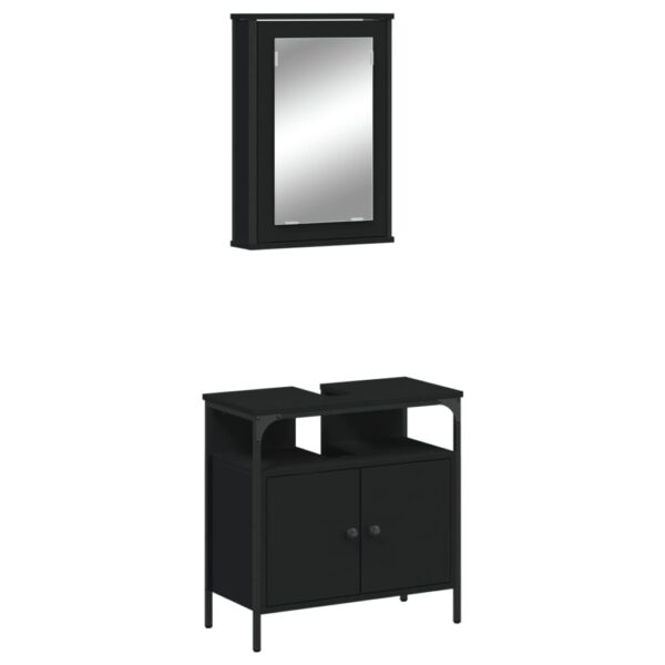 vidaXL 2 Piece Bathroom Furniture Set Black Engineered Wood - Image 2