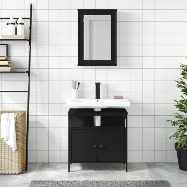 vidaXL 2 Piece Bathroom Furniture Set Black Engineered Wood - Image 3