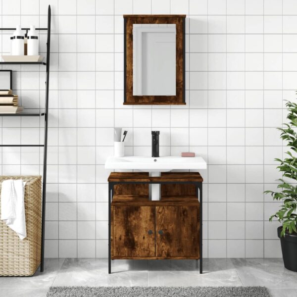 vidaXL 2 Piece Bathroom Furniture Set Smoked Oak Engineered Wood - Image 3