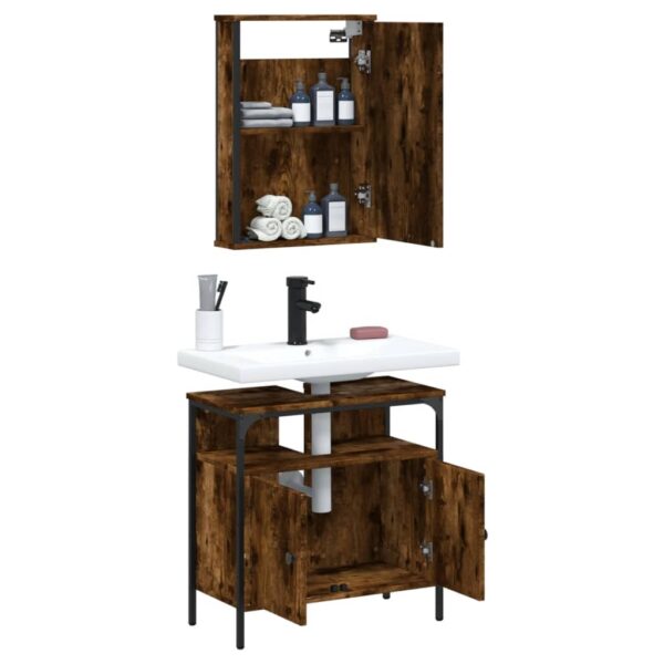 vidaXL 2 Piece Bathroom Furniture Set Smoked Oak Engineered Wood - Image 4