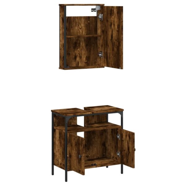 vidaXL 2 Piece Bathroom Furniture Set Smoked Oak Engineered Wood - Image 5