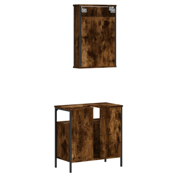 vidaXL 2 Piece Bathroom Furniture Set Smoked Oak Engineered Wood - Image 8