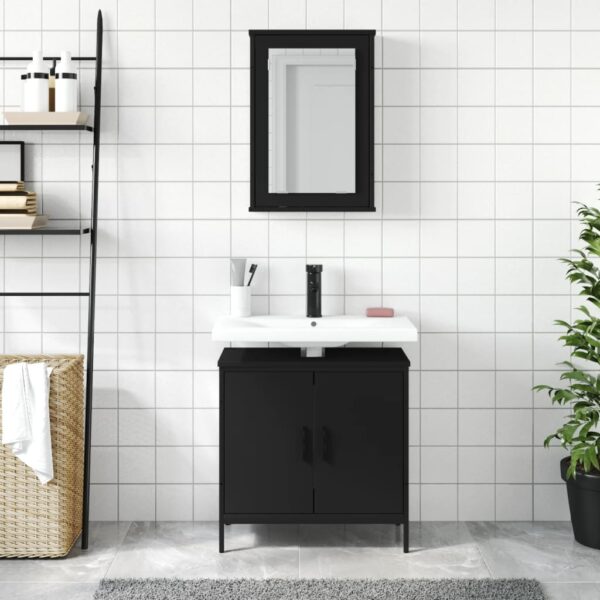 vidaXL 2 Piece Bathroom Furniture Set Black Engineered Wood - Image 3