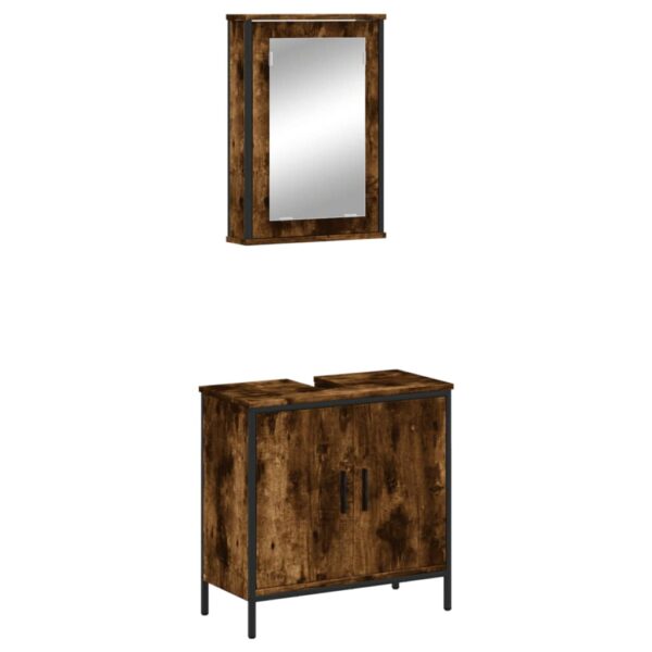 vidaXL 2 Piece Bathroom Furniture Set Smoked Oak Engineered Wood - Image 2