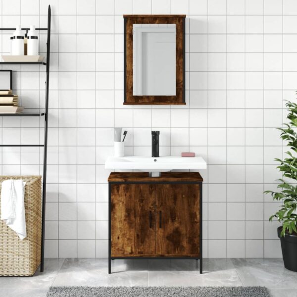 vidaXL 2 Piece Bathroom Furniture Set Smoked Oak Engineered Wood - Image 3