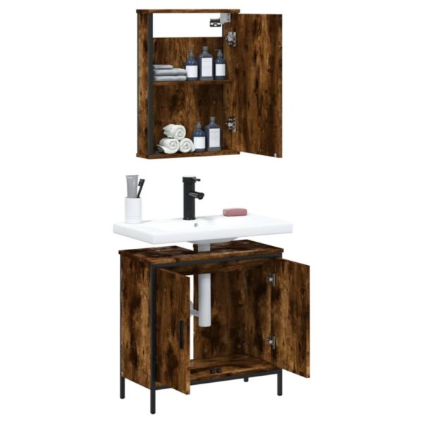 vidaXL 2 Piece Bathroom Furniture Set Smoked Oak Engineered Wood - Image 4