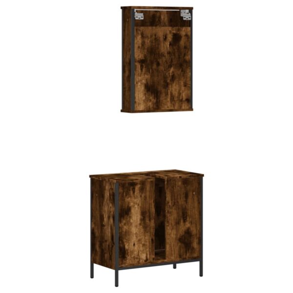 vidaXL 2 Piece Bathroom Furniture Set Smoked Oak Engineered Wood - Image 8