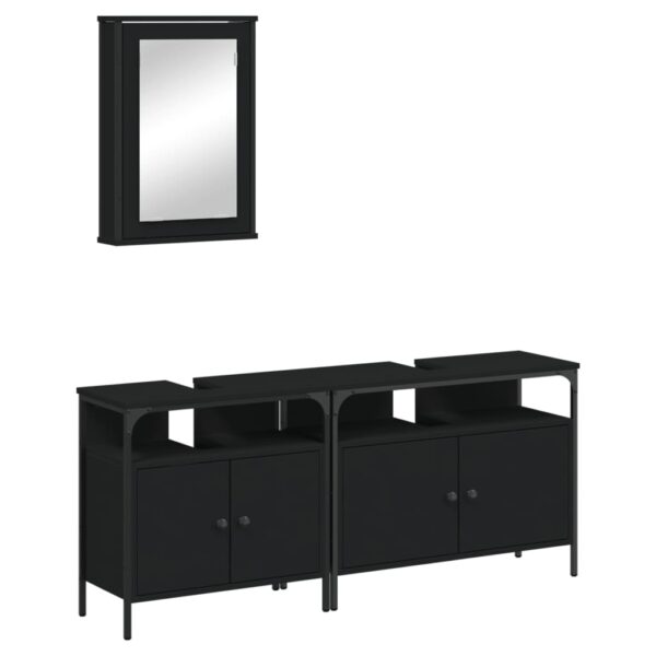 vidaXL 3 Piece Bathroom Furniture Set Black Engineered Wood - Image 2