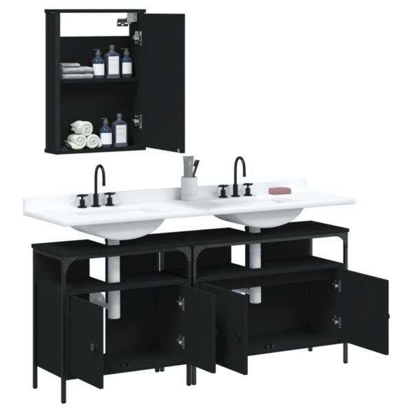 vidaXL 3 Piece Bathroom Furniture Set Black Engineered Wood - Image 4