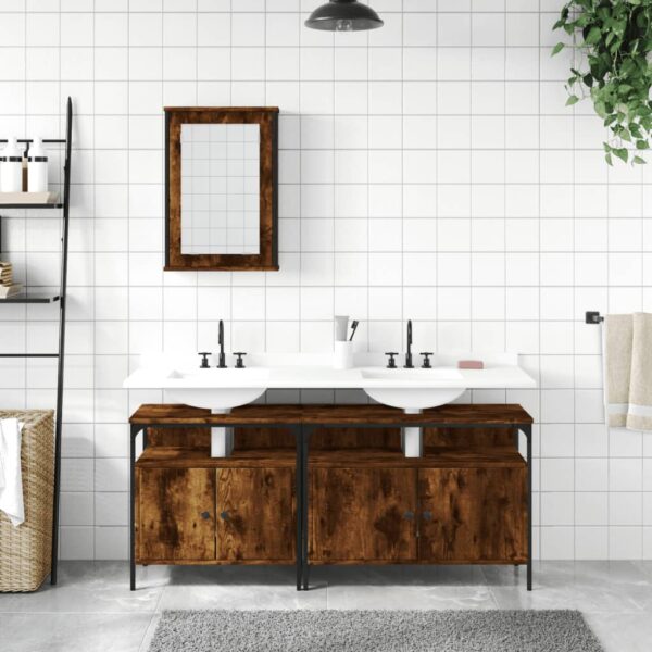 vidaXL 3 Piece Bathroom Furniture Set Smoked Oak Engineered Wood - Image 3