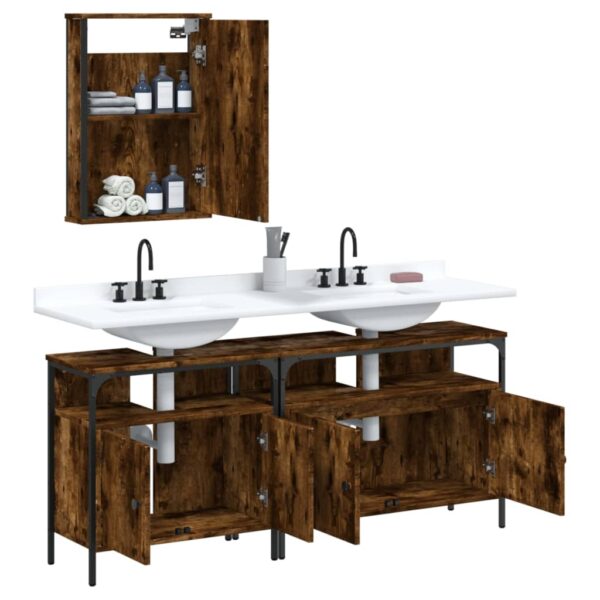 vidaXL 3 Piece Bathroom Furniture Set Smoked Oak Engineered Wood - Image 4