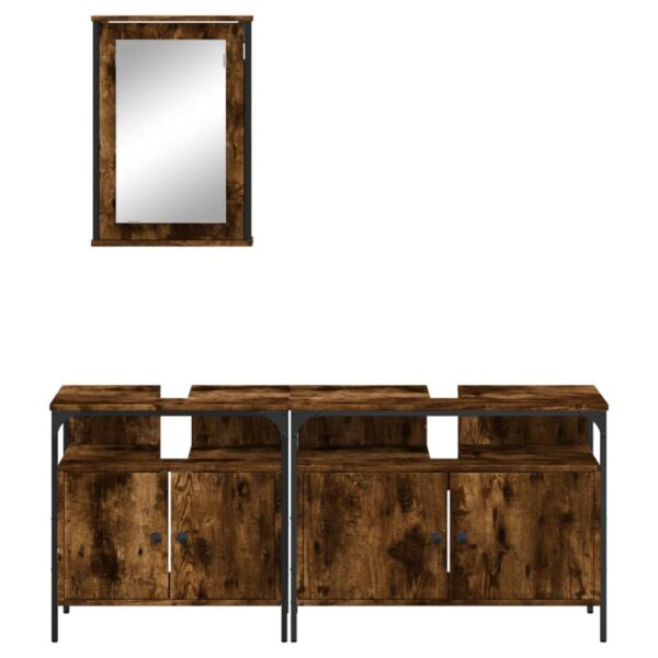 vidaXL 3 Piece Bathroom Furniture Set Smoked Oak Engineered Wood - Image 6