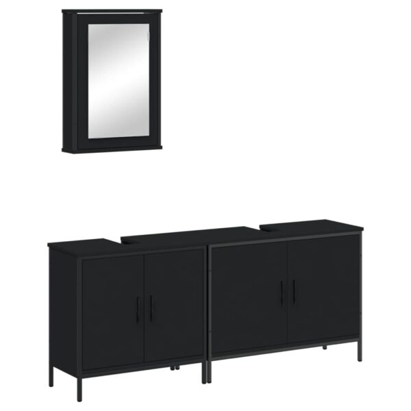 vidaXL 3 Piece Bathroom Furniture Set Black Engineered Wood - Image 2