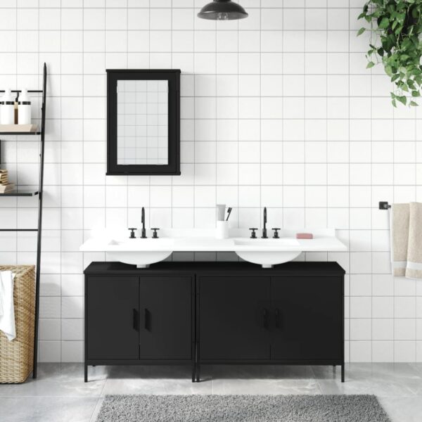 vidaXL 3 Piece Bathroom Furniture Set Black Engineered Wood - Image 3