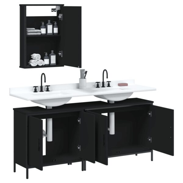 vidaXL 3 Piece Bathroom Furniture Set Black Engineered Wood - Image 4